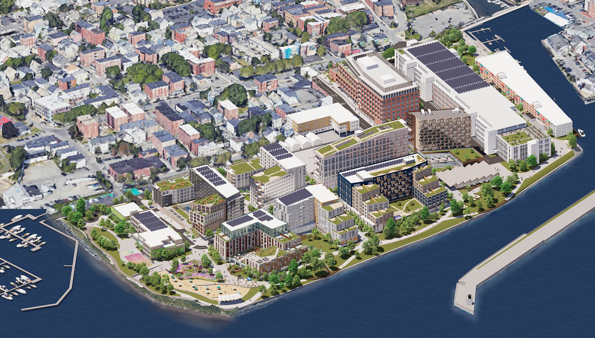 Aerial view rendering of the project